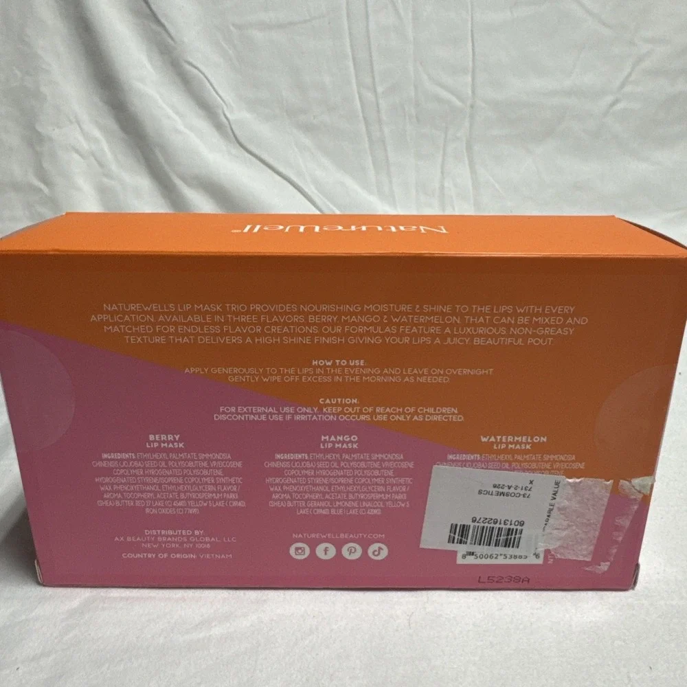 NatureWell Hydrating Lip Masks Mango Watermelon Berry SEALED 3 x 0.70 OZ each
